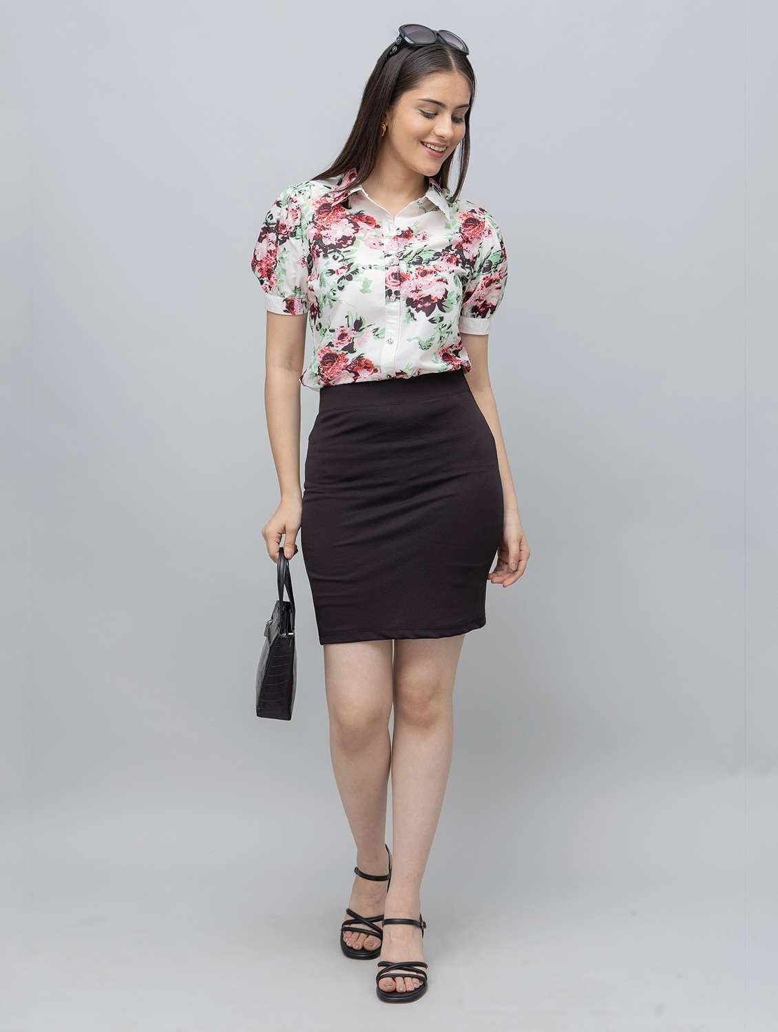 women floral print puff sleeve collared shirt - 22078508 -  Standard Image - 4