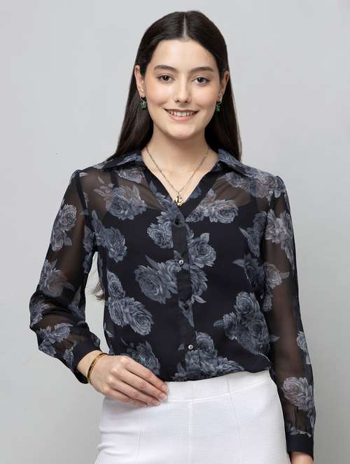 women floral print long sleeve collared regular shirt - 22078512 - Standard Image - 0