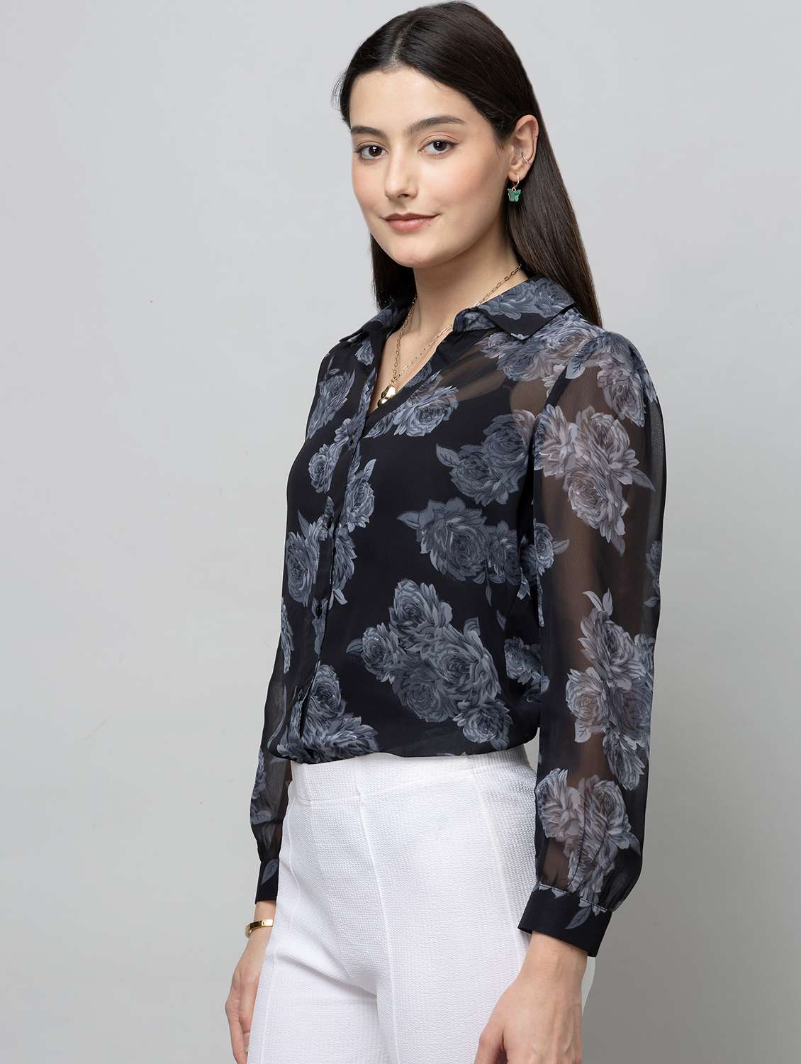women floral print long sleeve collared regular shirt - 22078512 -  Standard Image - 1