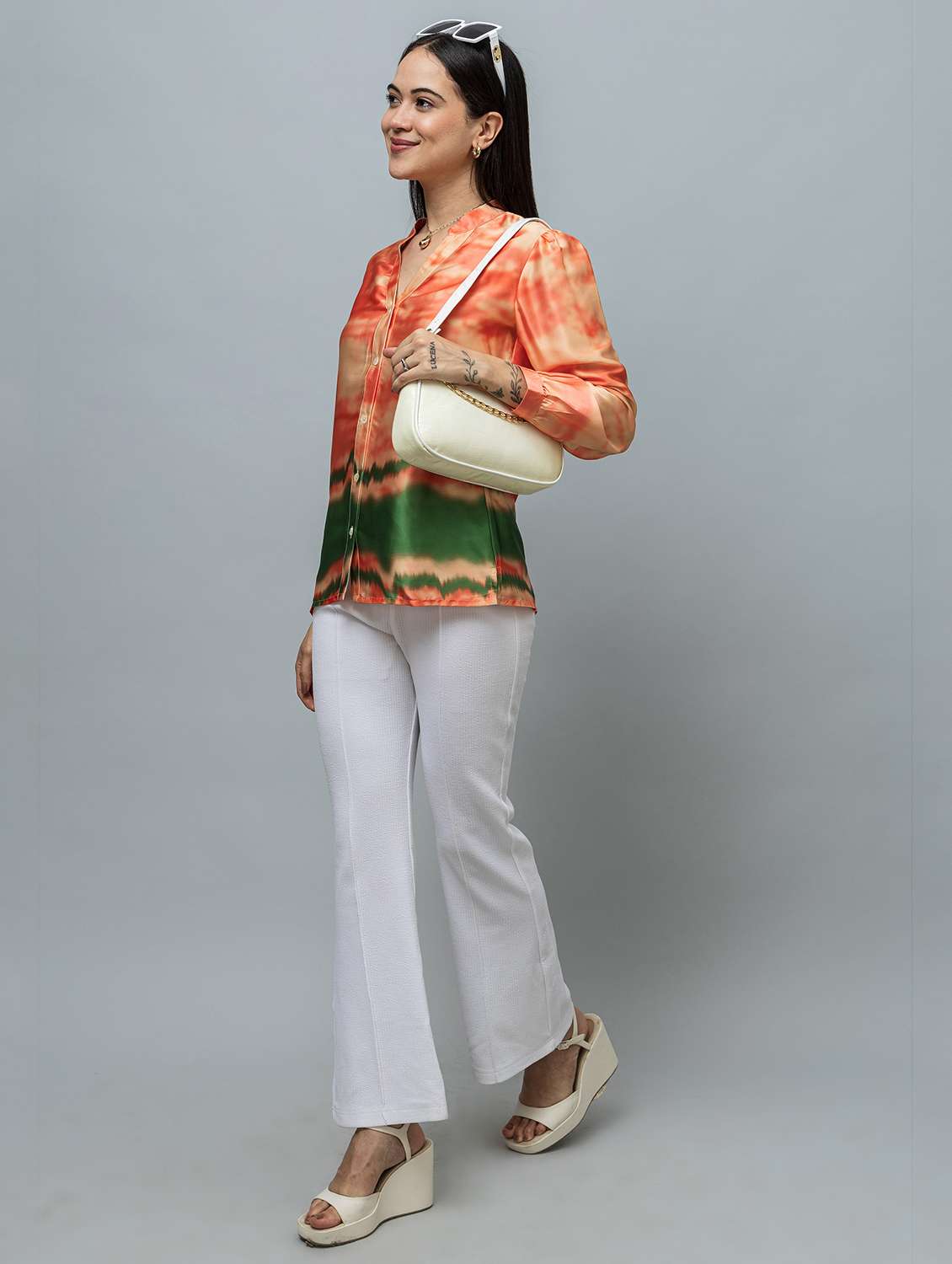 women printed mandarin neck long sleeve shirt - 22078517 -  Standard Image - 4