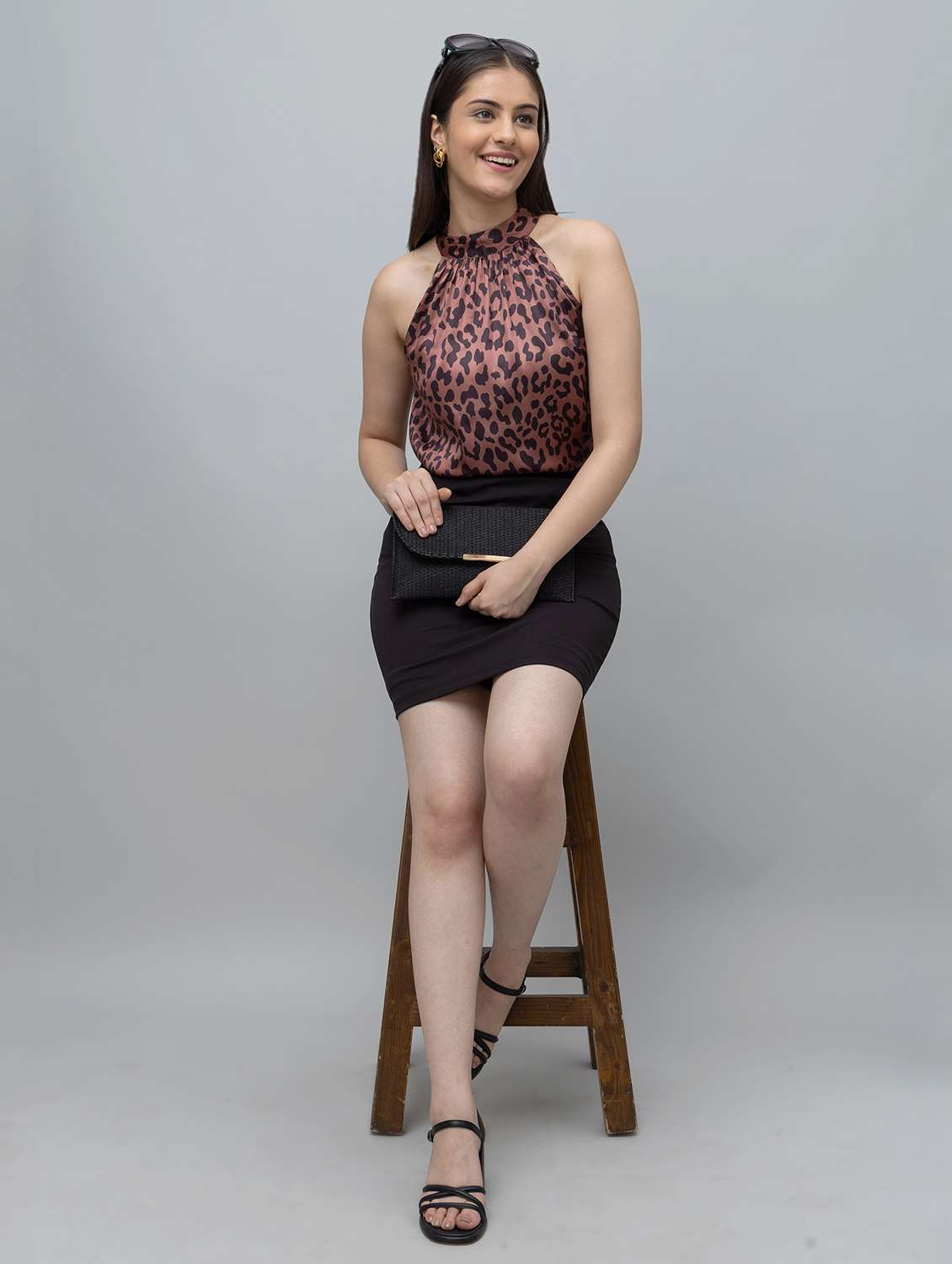 women animal print halter neck regular top - 22078522 - Standard Image - 4