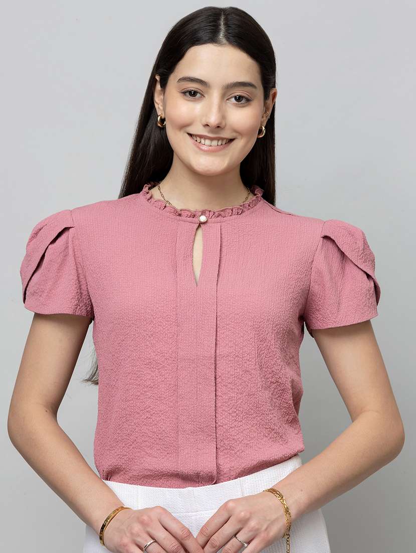women solid tulip sleeve regular top - 22078526 -  Standard Image - 1