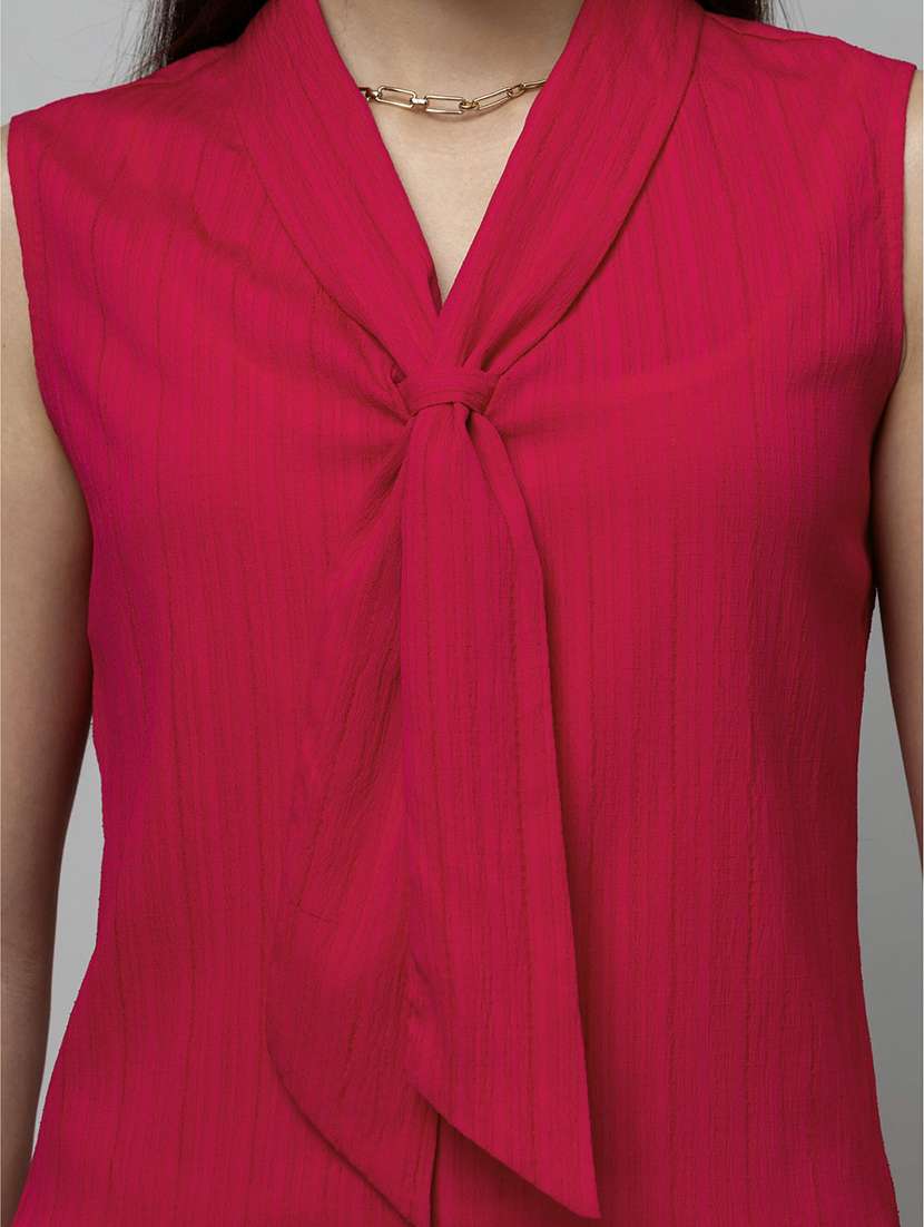women solid sleeveless tie-up neck regular top - 22078533 -  Standard Image - 4
