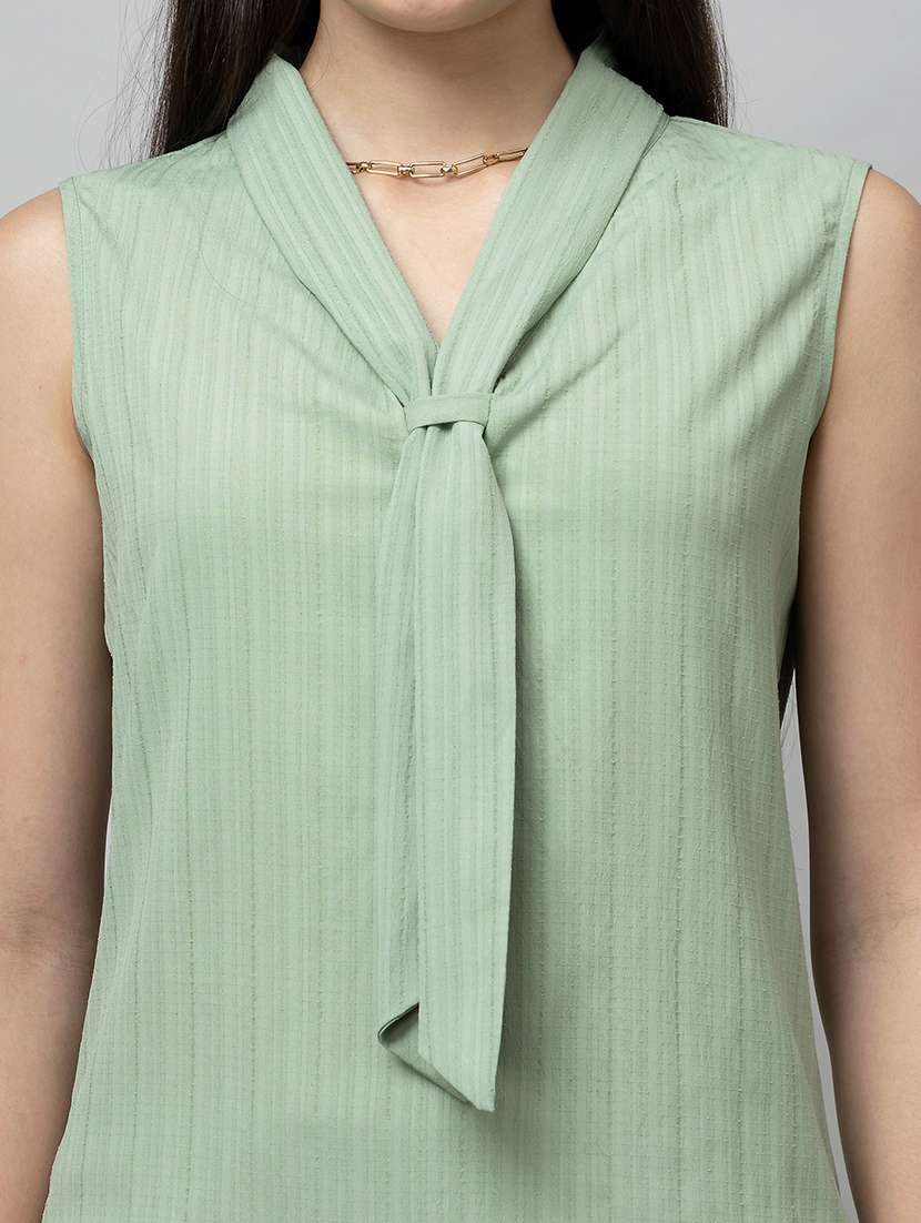 women solid sleeveless tie up neck regular top - 22078534 - Standard Image - 4