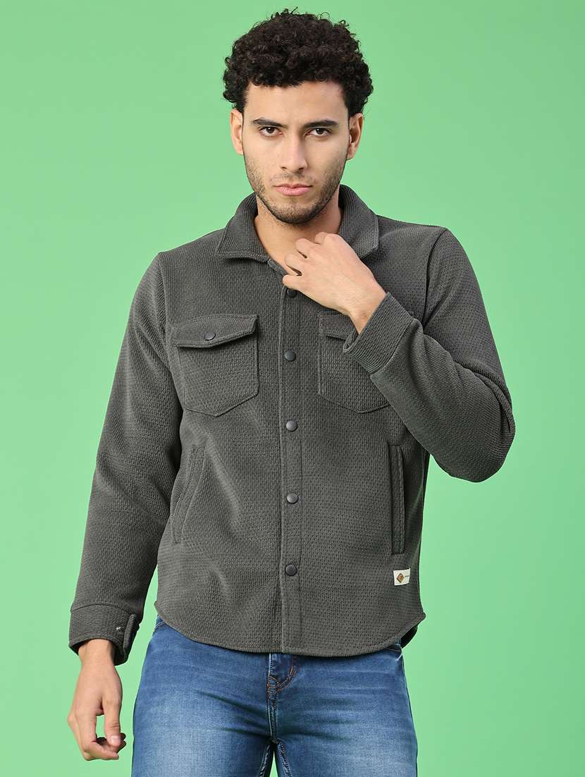 men self design long sleeve regular fit shacket - 22078868 -  Standard Image - 1