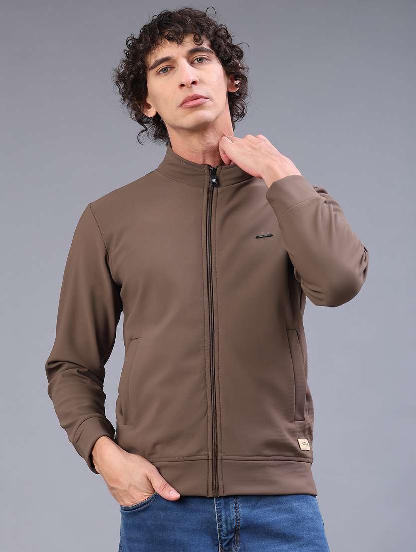 men solid stand collar long sleeve bomber jacket - 22078871 -  Standard Image - 1