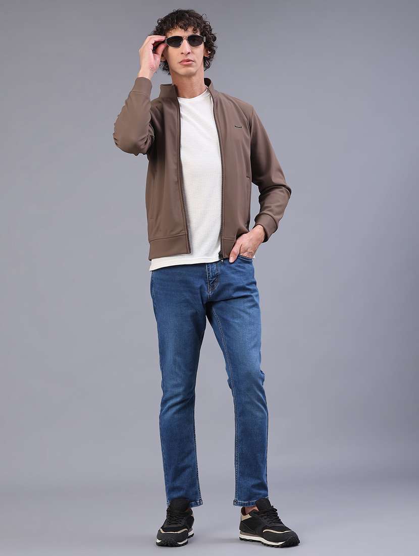 men solid stand collar long sleeve bomber jacket - 22078871 -  Standard Image - 4