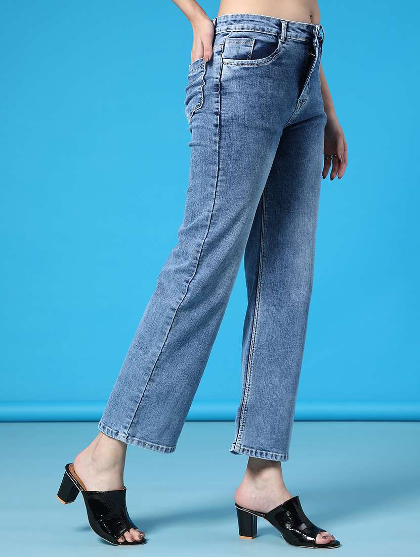 women solid high rise straight fit jean - 22079071 -  Standard Image - 1