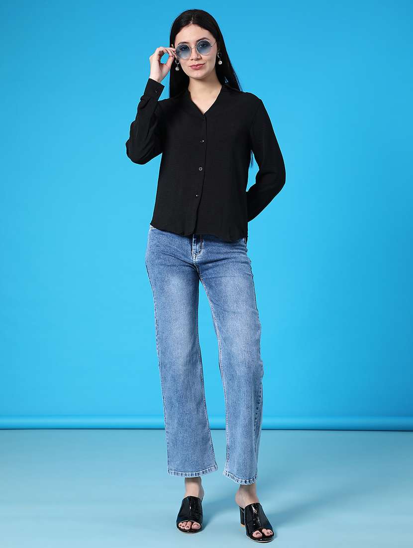 women solid high rise straight fit jean - 22079071 -  Standard Image - 4