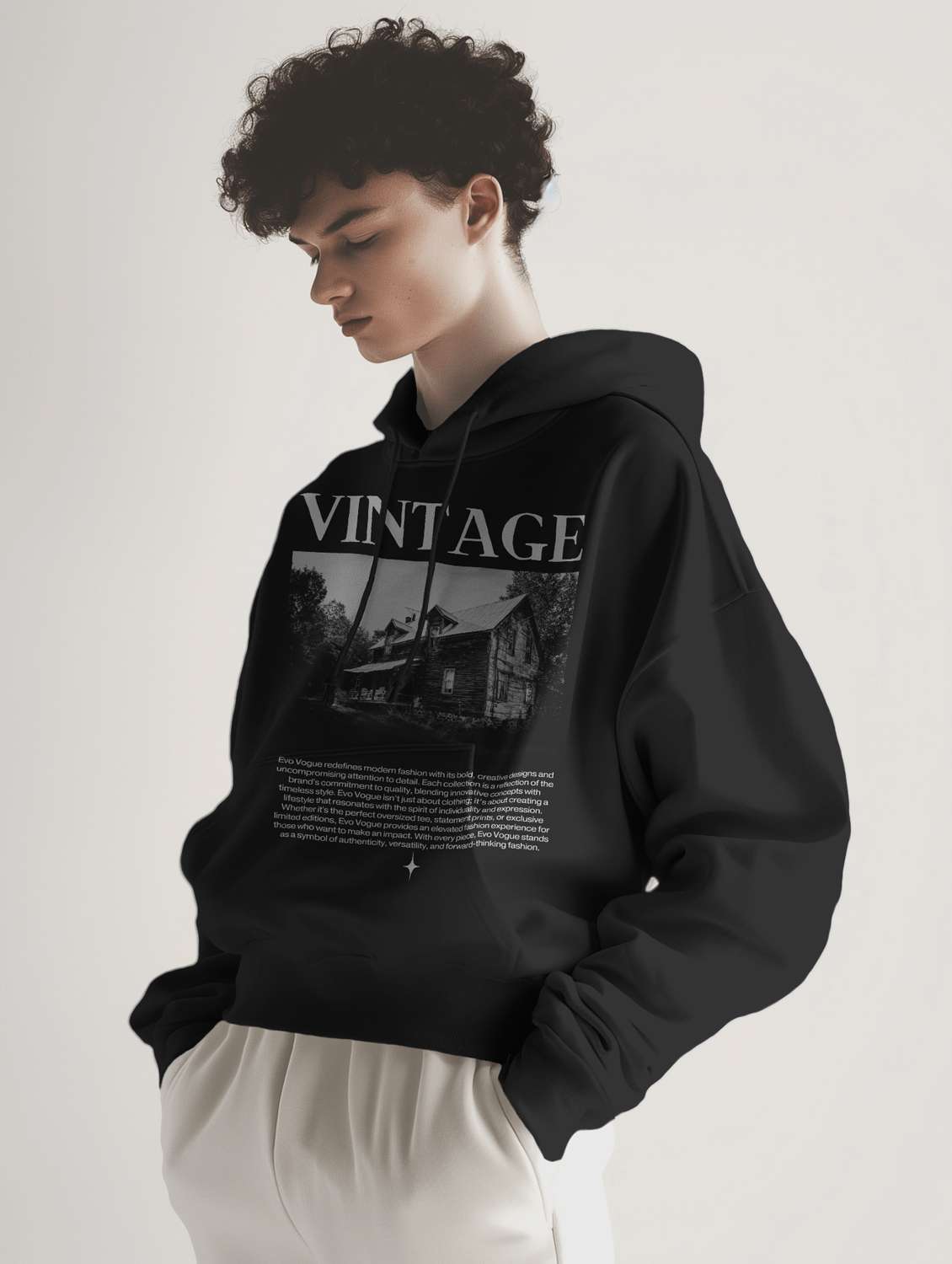 men front print long sleeve hooded sweatshirt - 22079125 -  Standard Image - 1