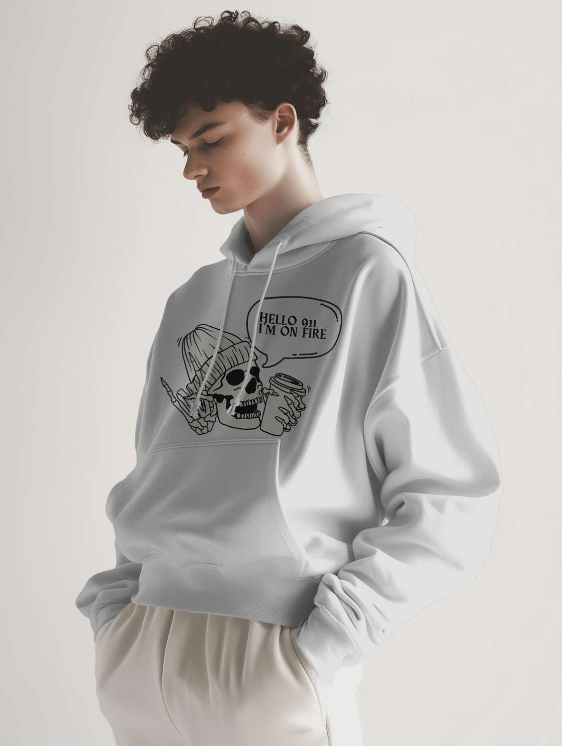 men front print long sleeve hooded sweatshirt - 22079132 -  Standard Image - 1