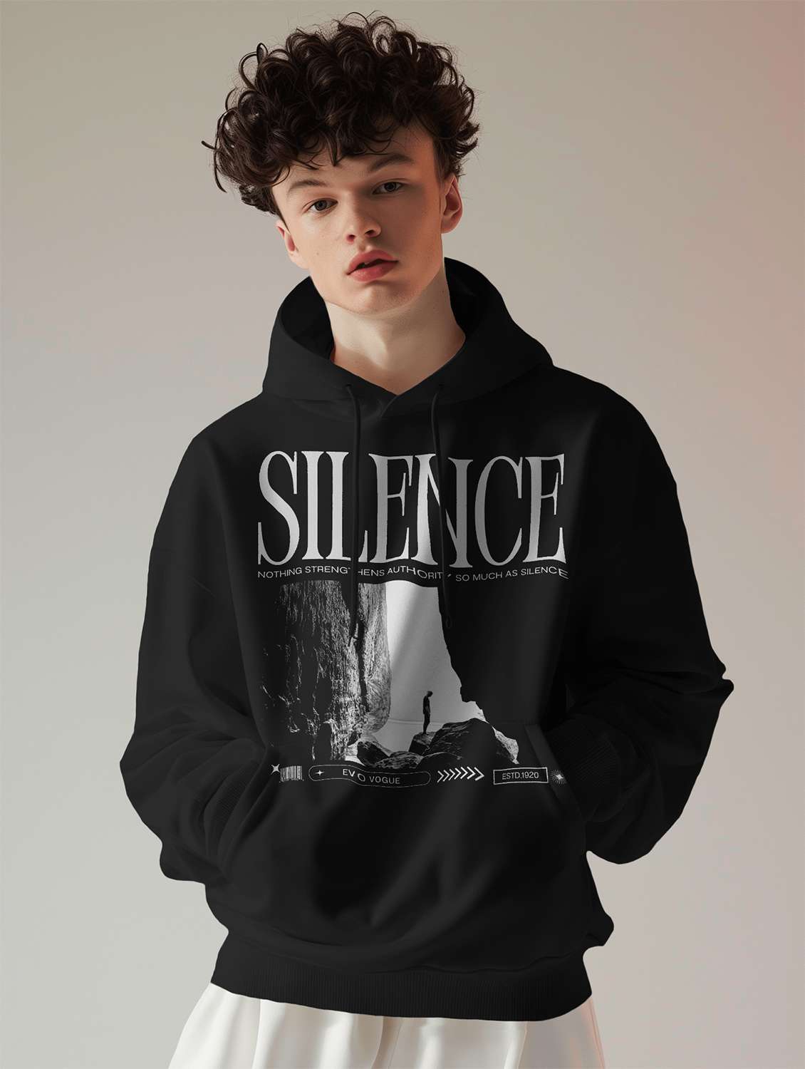 men front print long sleeve hooded sweatshirt