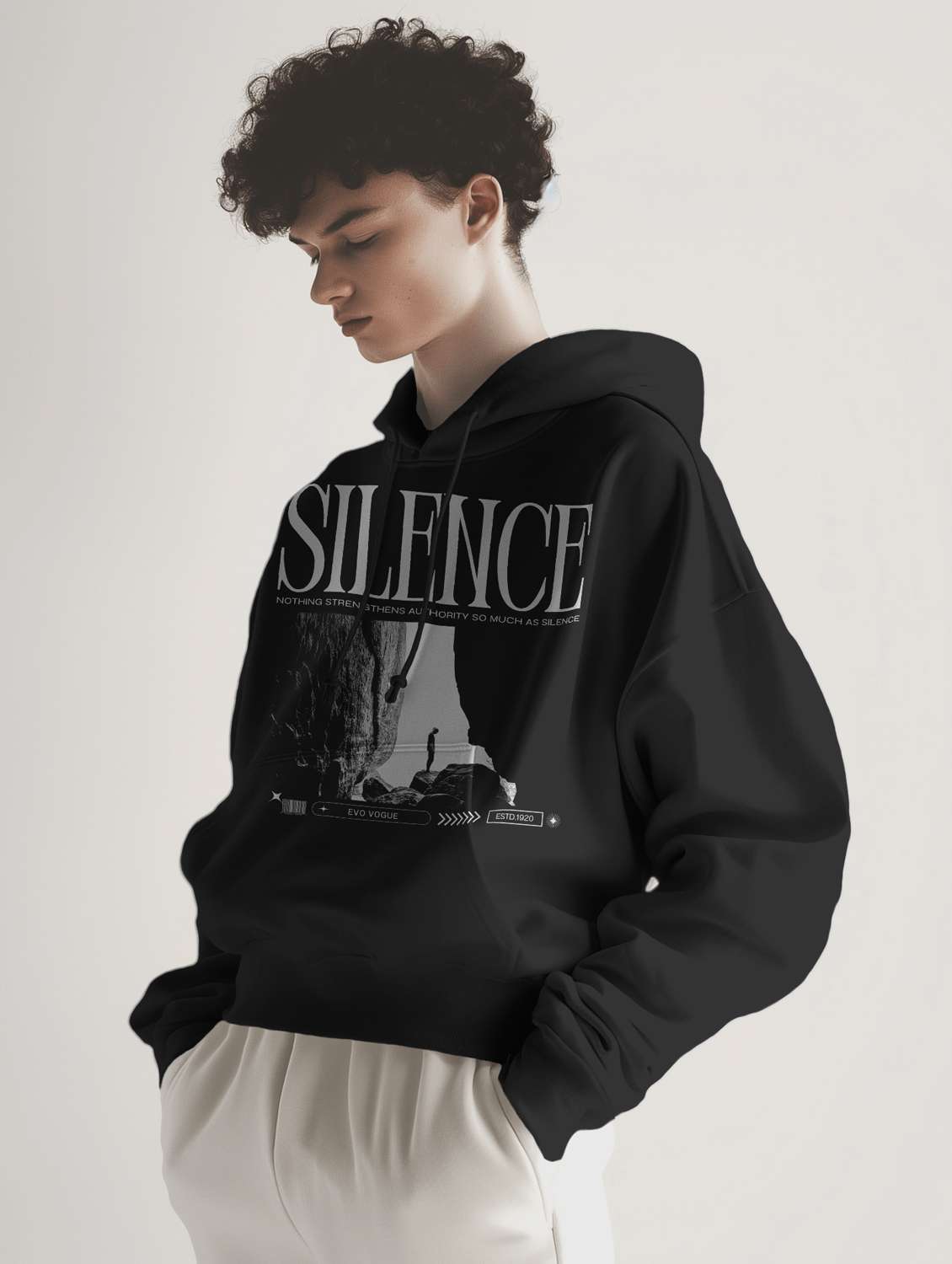 men front print long sleeve hooded sweatshirt - 22079134 -  Standard Image - 1