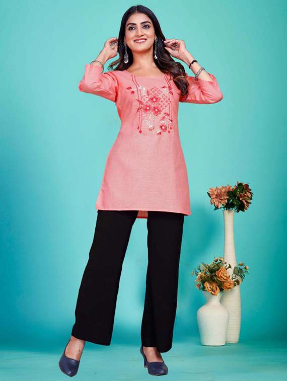 women embroidered three quarter sleeve straight kurti - 22079151 - Standard Image - 4