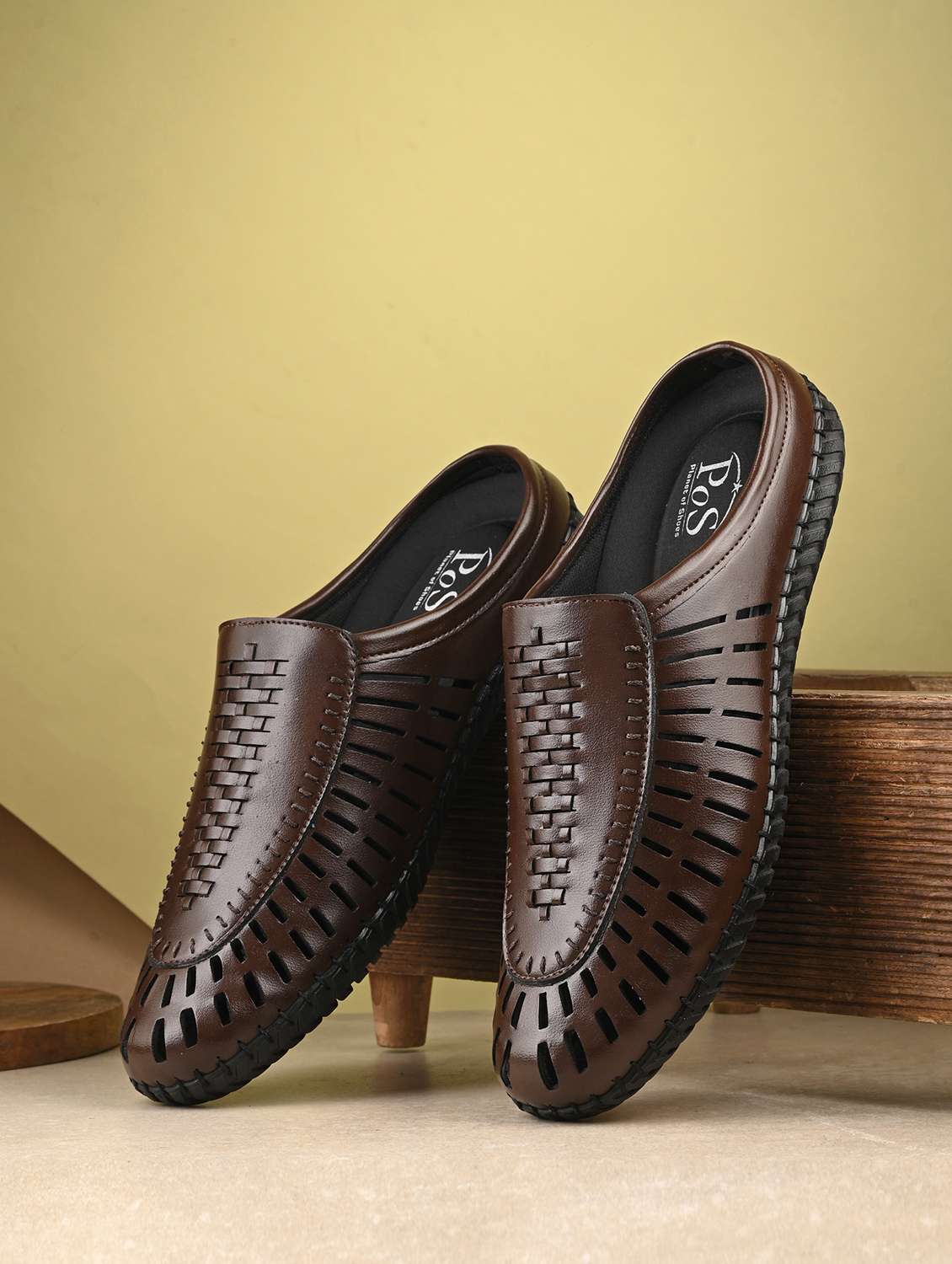 men brown slip on sandal