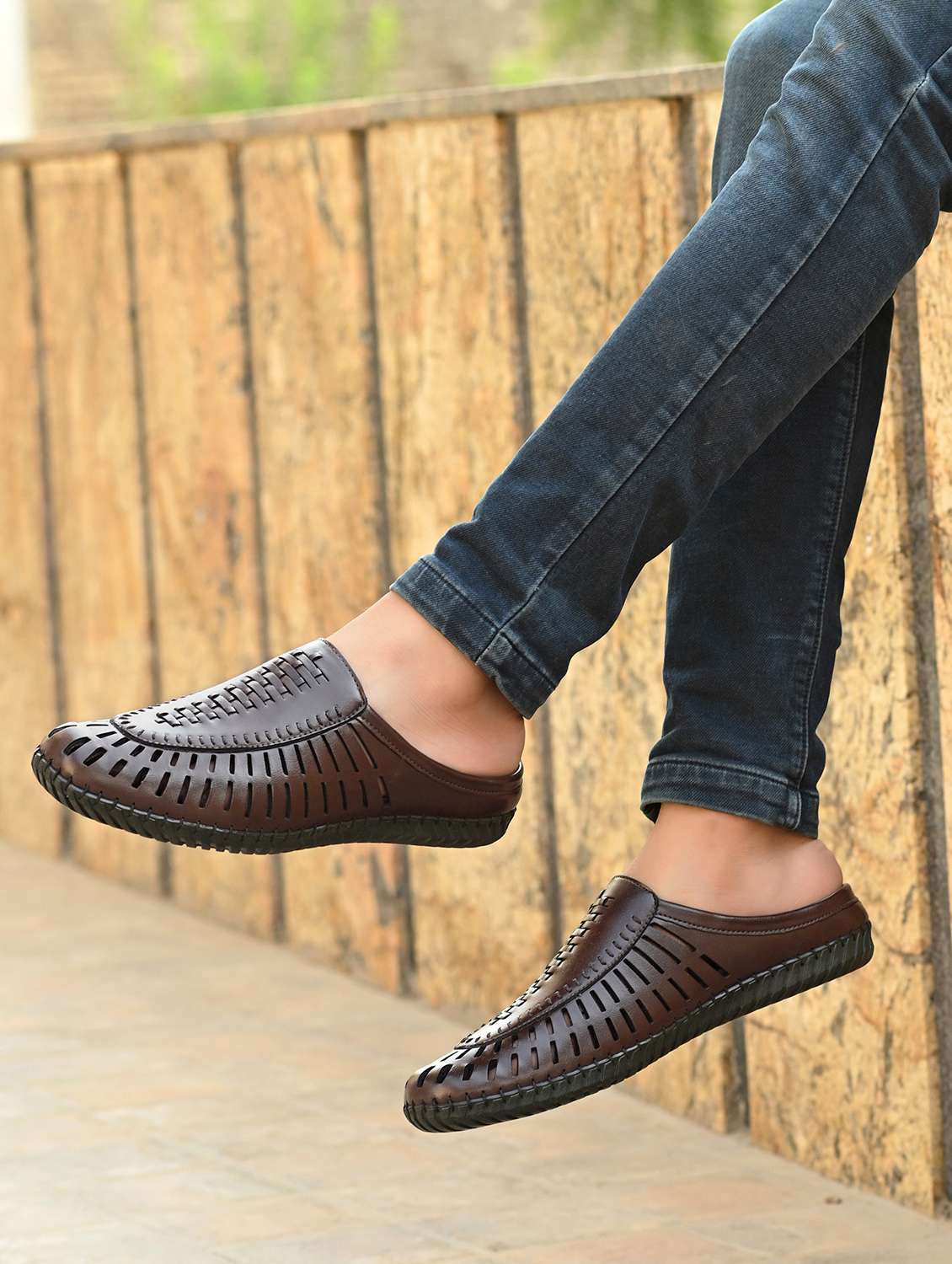 men brown slip on sandal - 22079194 -  Standard Image - 1