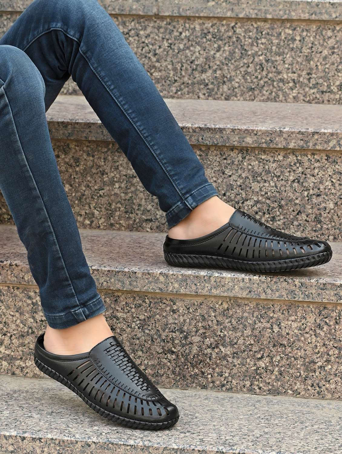 men black slip on sandal - 22079195 -  Standard Image - 1