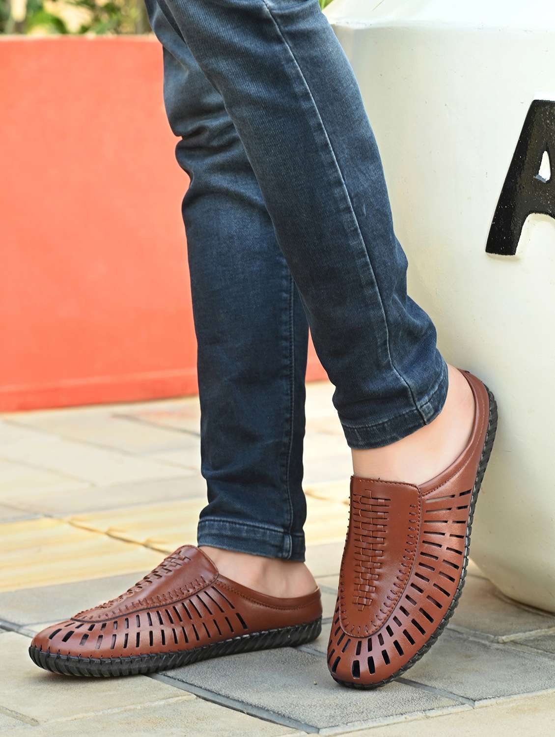 men tan slip on sandal - 22079196 -  Standard Image - 1