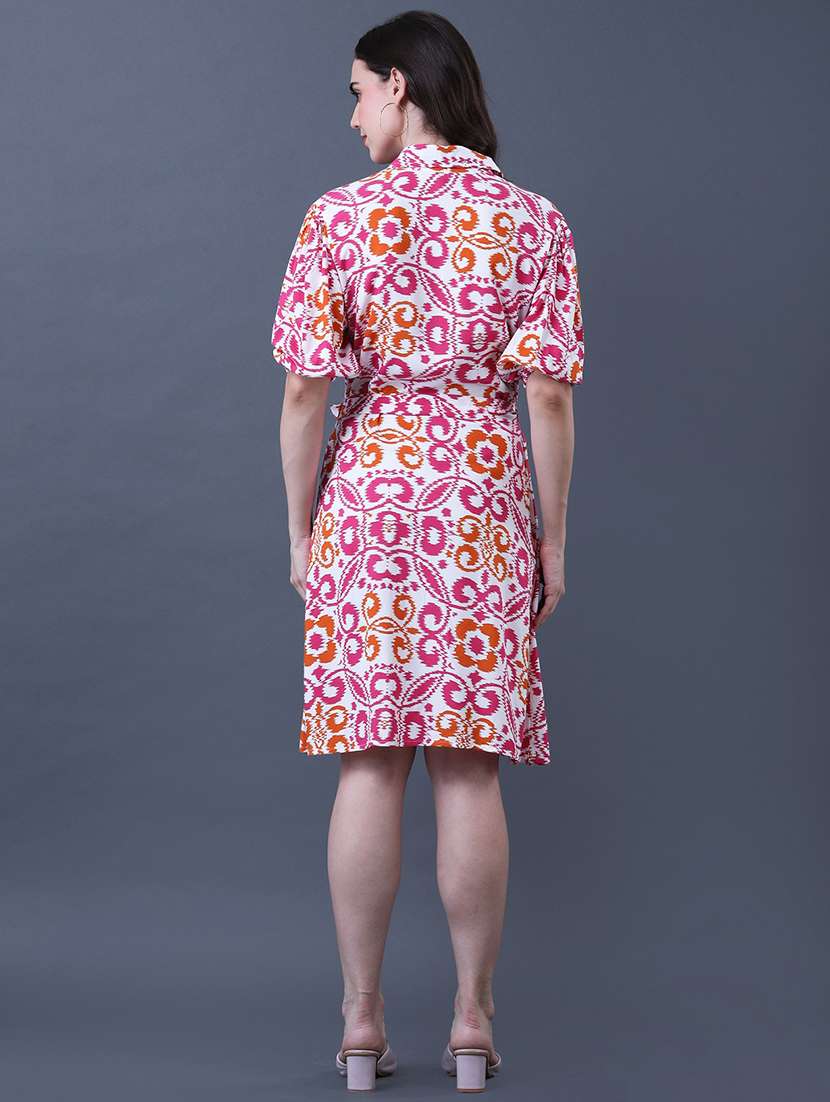 women printed collared puff sleeve shirt dress - 22079198 - Standard Image - 4