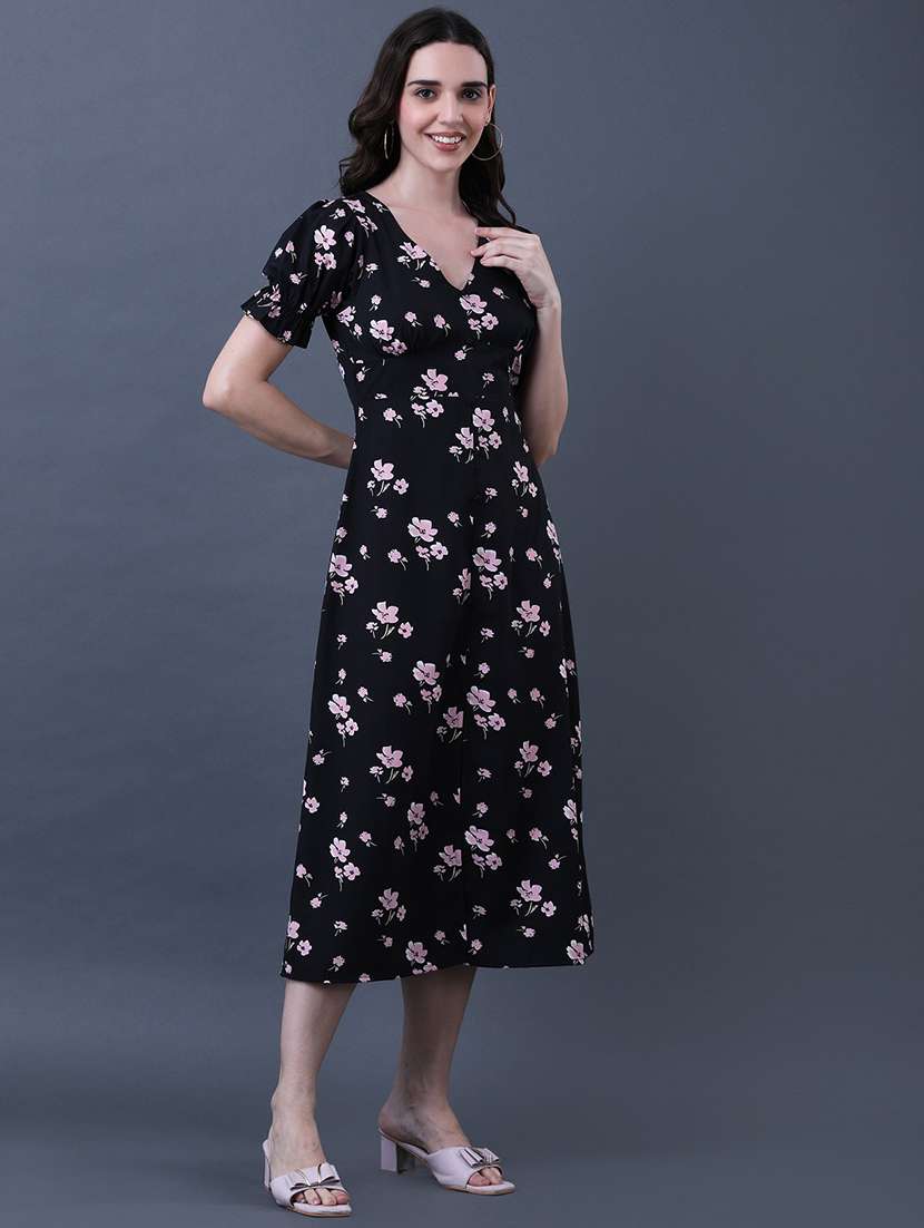 women floral print puff sleeve a-line dress - 22079199 -  Standard Image - 1