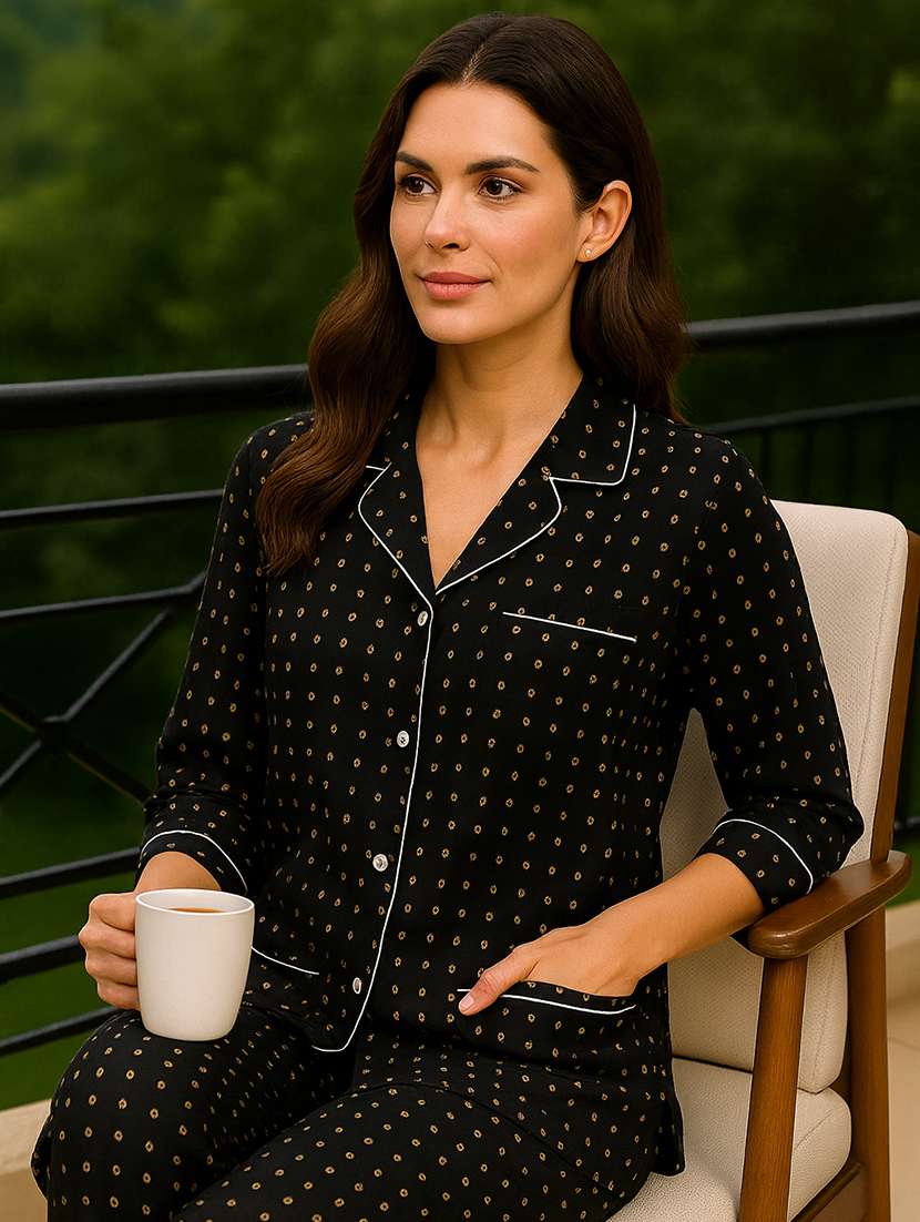 black cotton pyjama set nightwear - 22079203 - Standard Image - 1