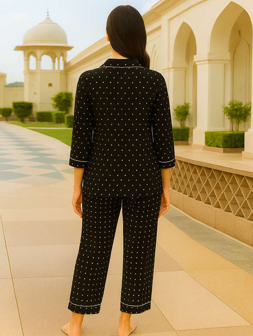 black cotton pyjama set nightwear - 22079203 - Standard Image - 6