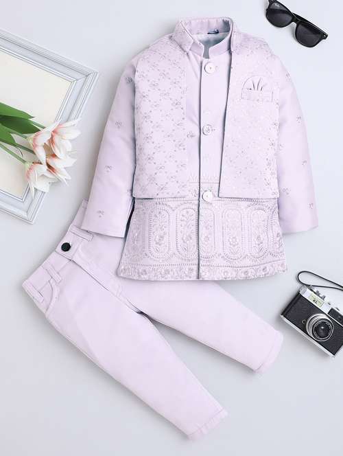 boys embroidered long sleeve sherwani set - 22079212 - Standard Image - 0