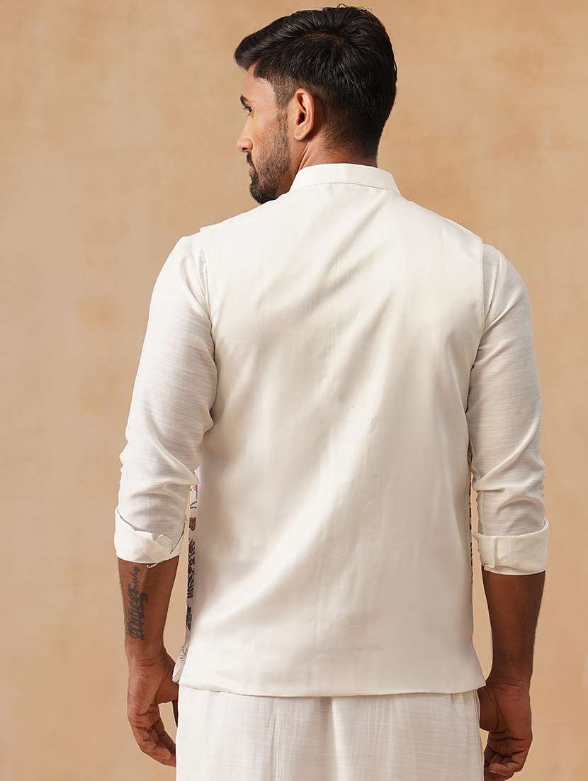 men embroidered mandarin neck nehru jacket - 22079221 -  Standard Image - 4