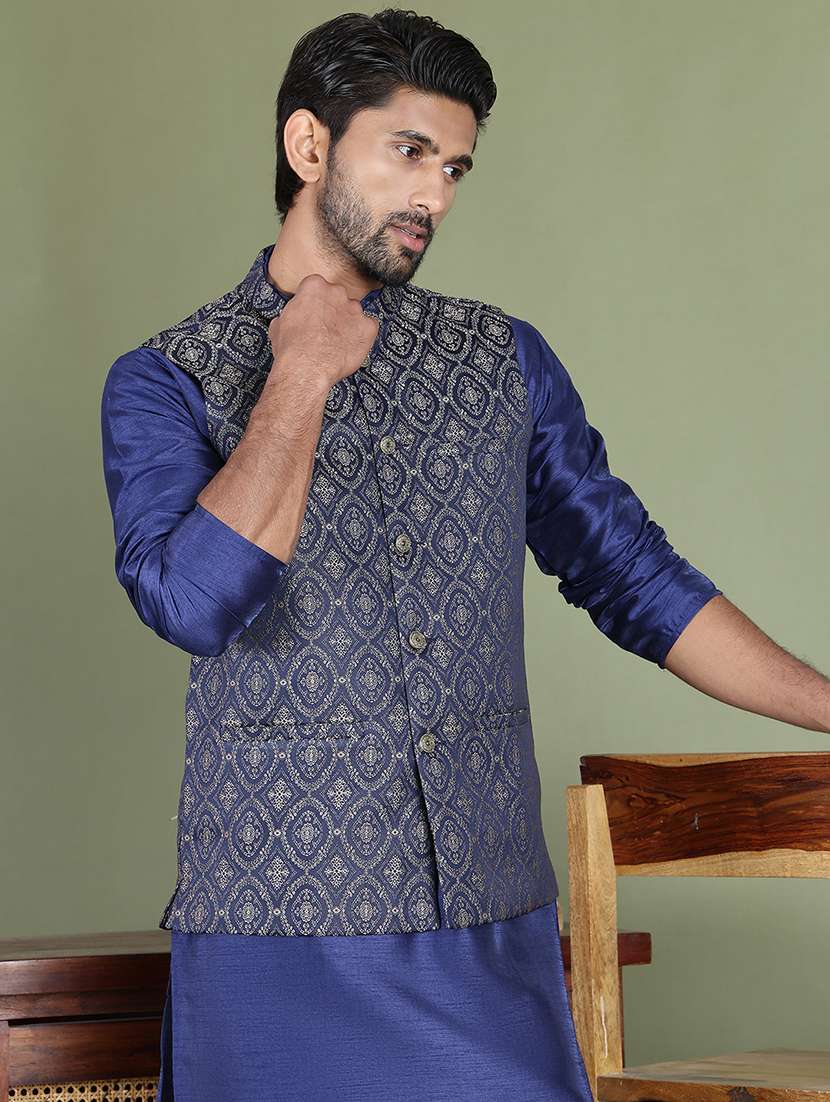 men self design mandarin neck nehru jacket - 22079225 -  Standard Image - 1