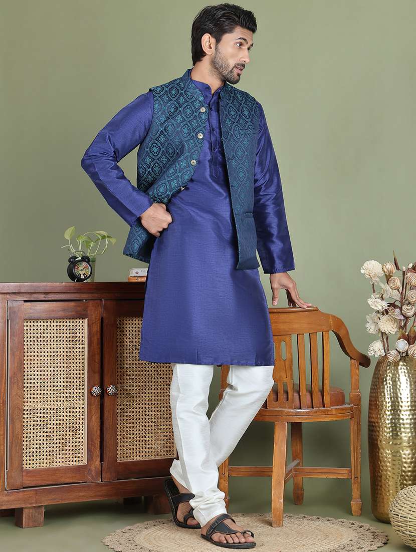 men self design mandarin neck nehru jacket - 22079228 -  Standard Image - 4