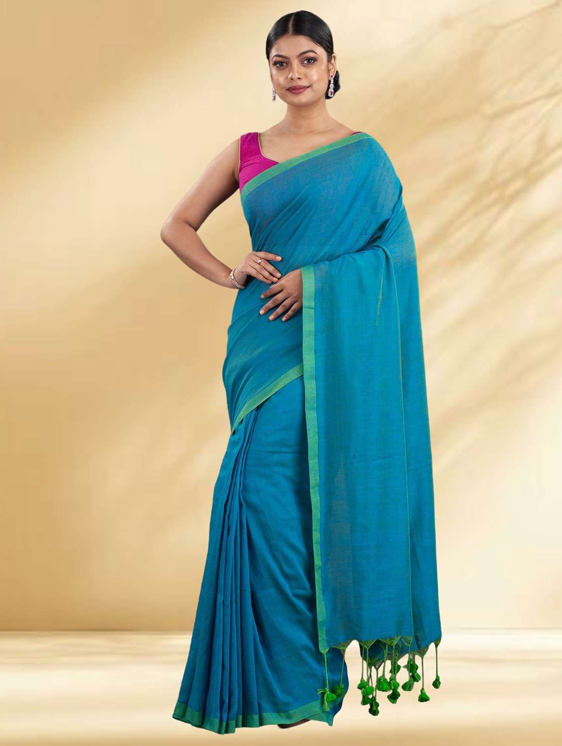 women solid handloom saree with blouse - 22079294 -  Standard Image - 1