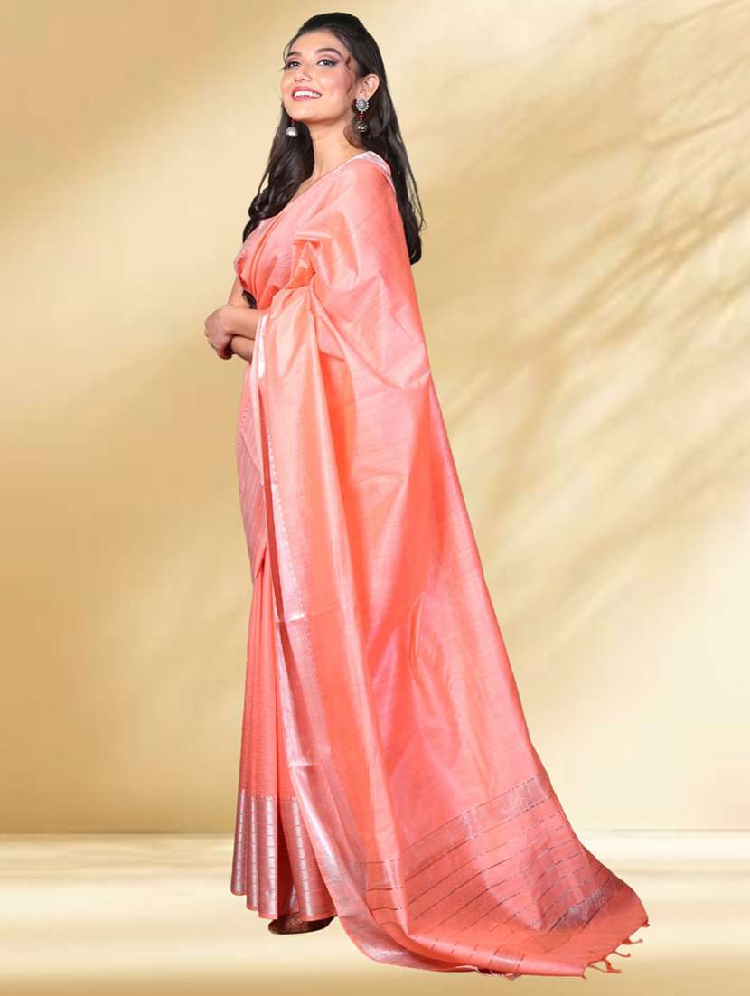 women solid with bordered saree with blouse - 22079297 - Standard Image - 1