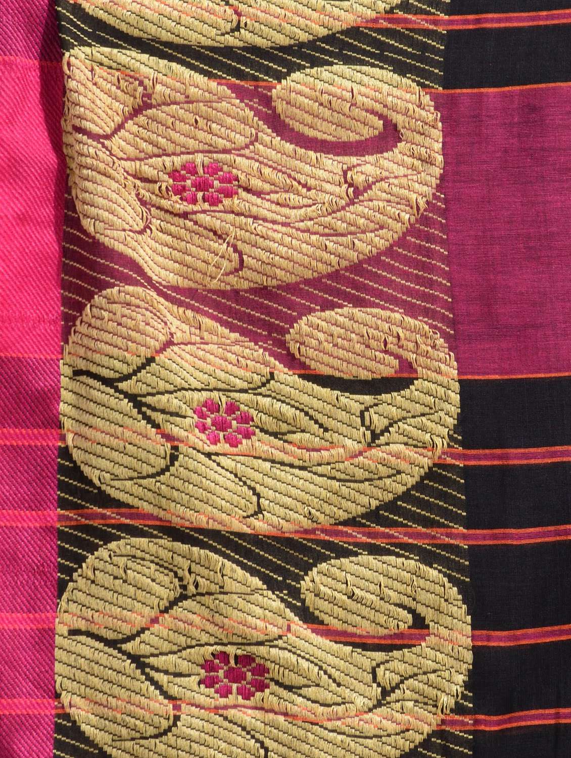 women solid with bordered handloom saree with blouse - 22079299 - Standard Image - 4