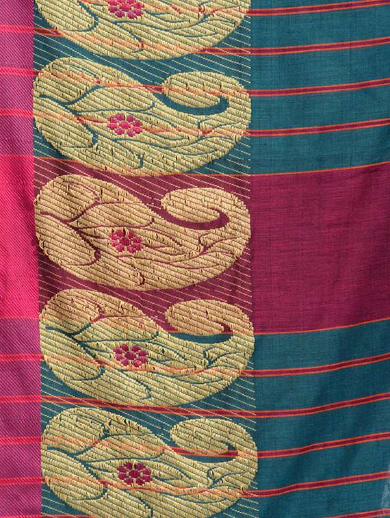 women solid with bordered handloom saree with blouse - 22079301 - Standard Image - 4