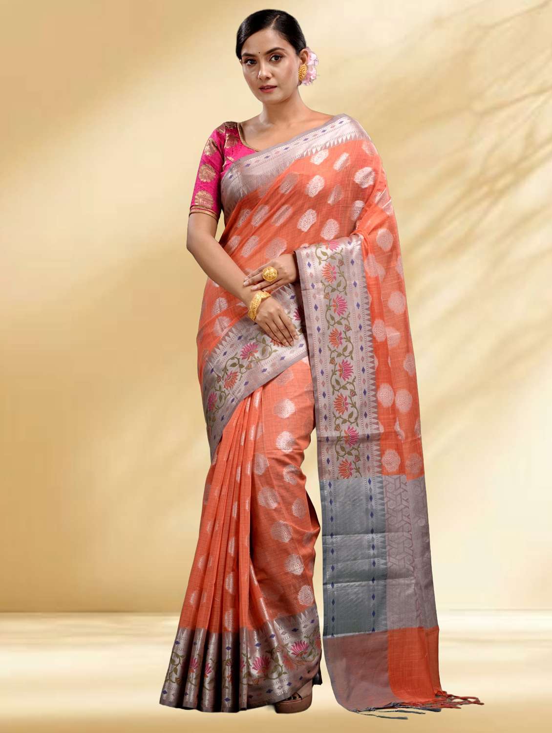 women self design handloom saree with blouse - 22079341 -  Standard Image - 1