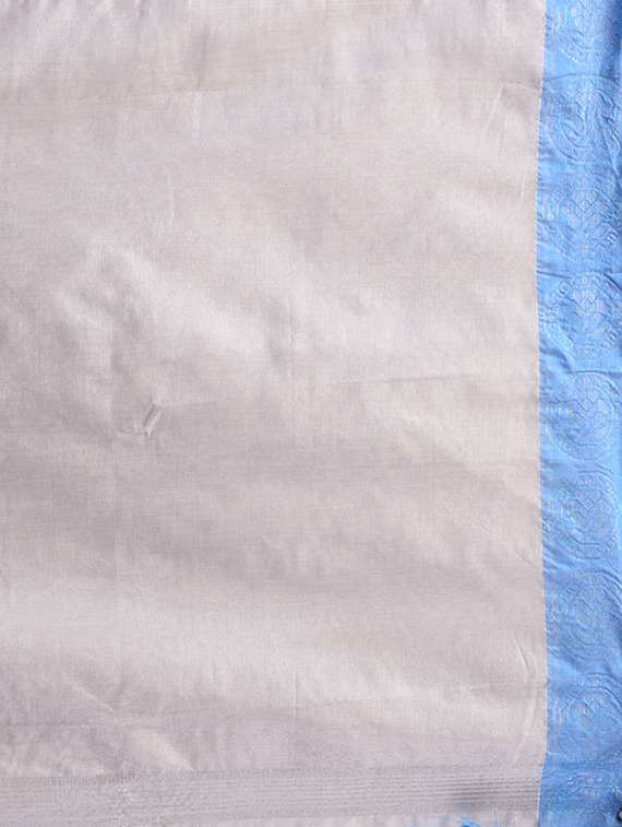 women solid with bordered handloom saree with blouse - 22079352 -  Standard Image - 4