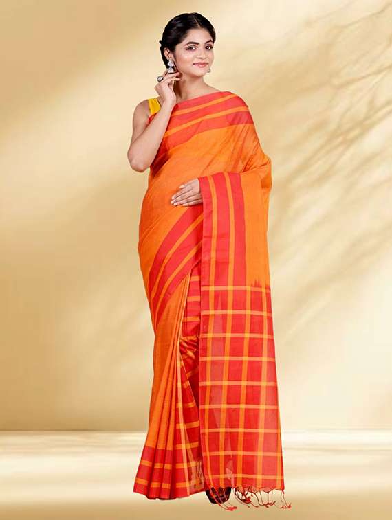 women checkered handloom saree - 22079367 -  Standard Image - 1