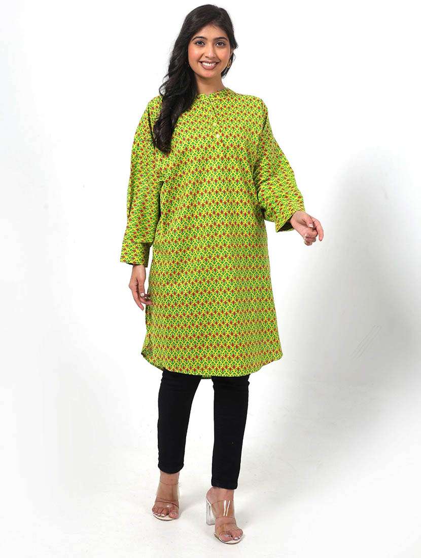 women printed puff sleeve high low tunic - 22079394 - Standard Image - 1