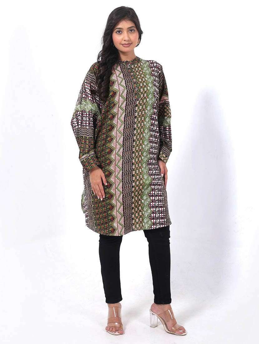 women printed puff sleeve high low tunic - 22079395 -  Standard Image - 1