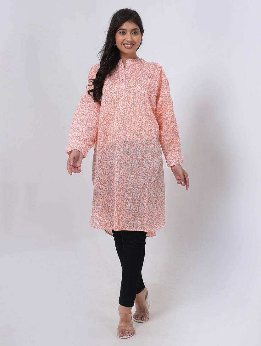 women printed puff sleeve high low tunic - 22079396 - Standard Image - 1