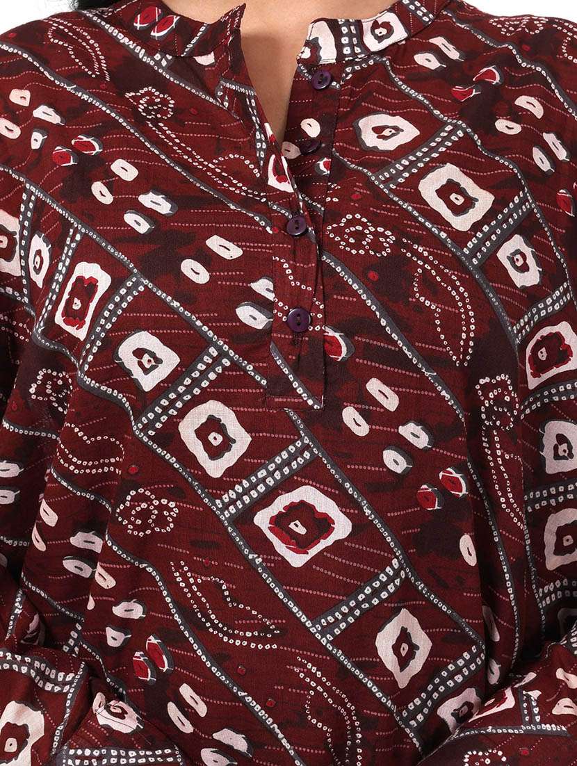 women printed long sleeve high low tunic - 22079399 - Standard Image - 4