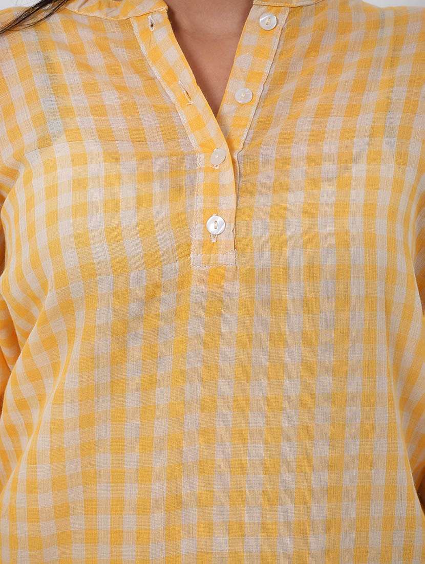 women checkered long sleeve high low tunic - 22079400 - Standard Image - 4
