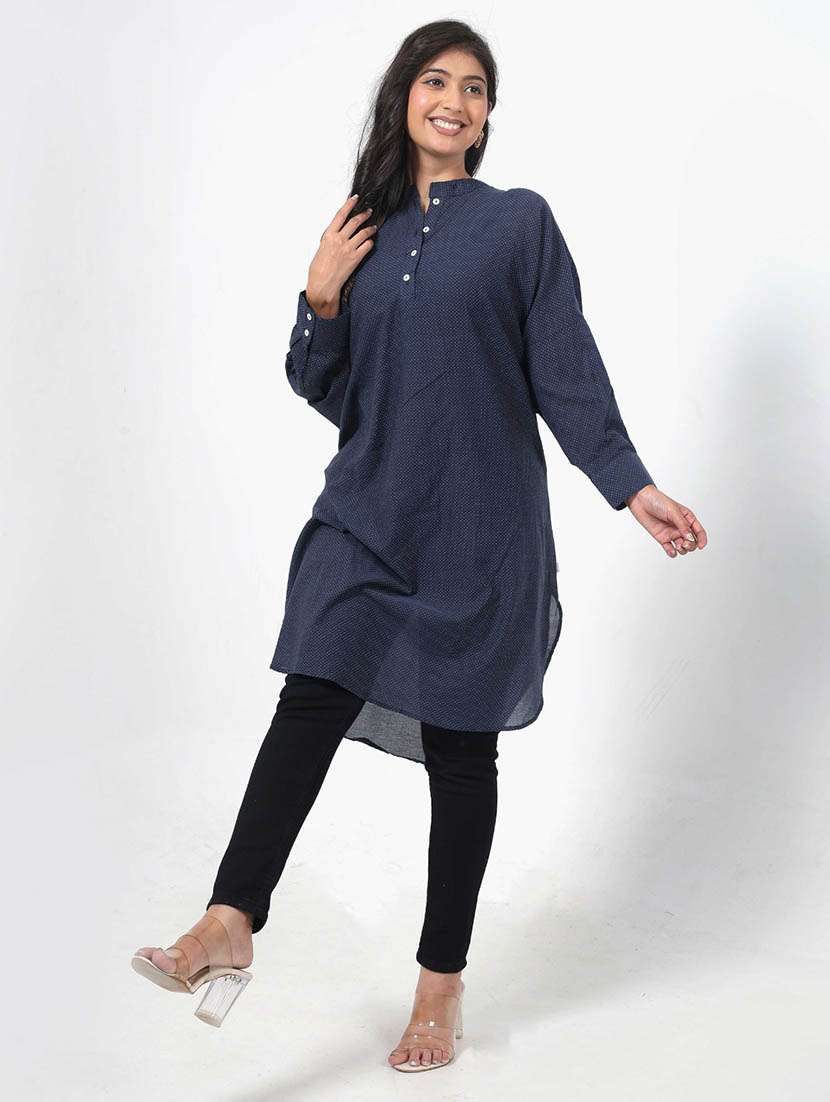 women polka doted long sleeve high low tunic - 22079401 -  Standard Image - 1
