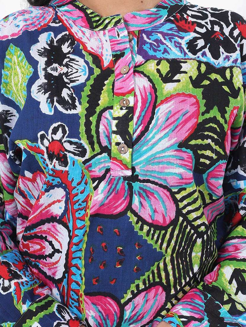 women printed long sleeve high low tunic - 22079403 - Standard Image - 4
