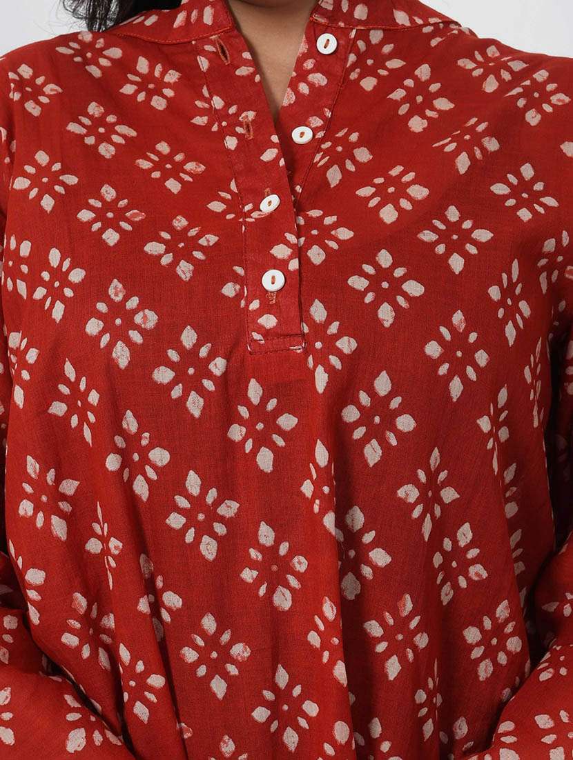 women printed long sleeve high low tunic - 22079404 - Standard Image - 4