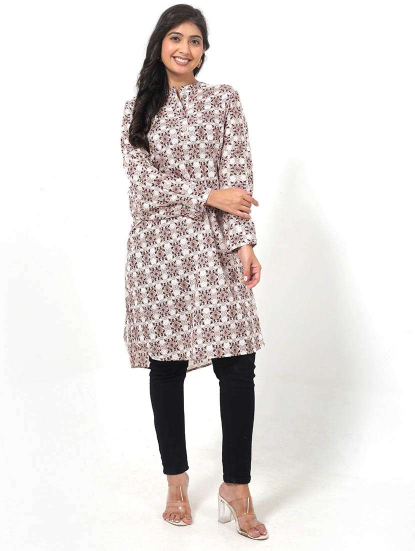women printed long sleeve high low tunic - 22079405 -  Standard Image - 1