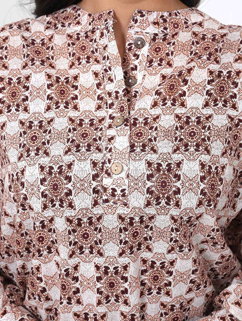women printed long sleeve high low tunic - 22079405 - Standard Image - 4