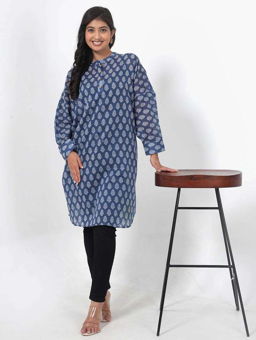 women printed long sleeve high low tunic