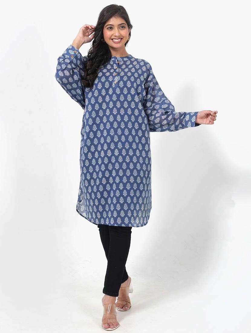 women printed long sleeve high low tunic - 22079406 -  Standard Image - 1