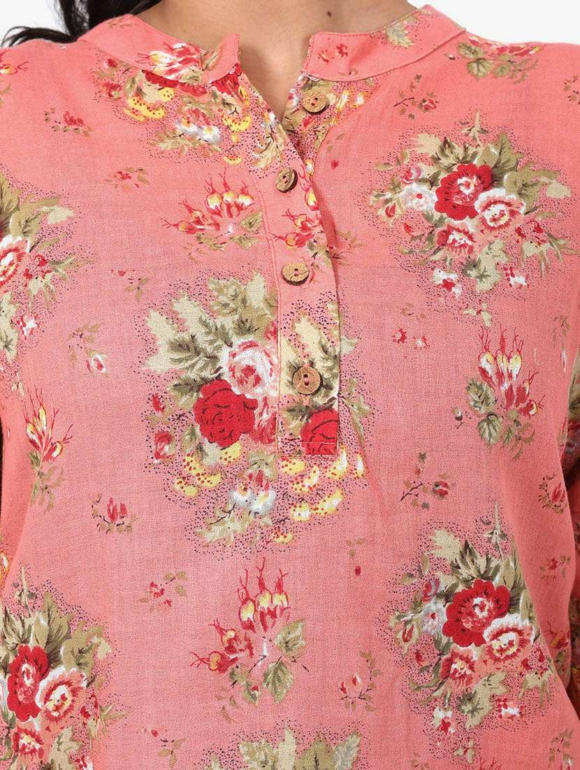 women printed long sleeve high low tunic - 22079409 - Standard Image - 4
